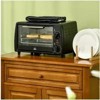 HOMCOM Minibackofen 10 Liter 750W Kleiner Elektrobackofen mit Temperatur, zum Grillen, Backen, Toasten, Schwarz