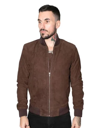 Herren-Bomberjacke aus Varsity-Leder im Retro-Stil aus Ziegenwildleder – Athen