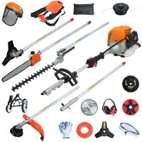 Rutaqian Benzin-Motorsense 8in1 Rasentrimmer Heckenschere, 52ccm 2 Takt-Benzinmotor, 25cm cm Arbeitsbreite Messer, Benzin-Freischneider Easy-Start, 25cm Schnittbreite