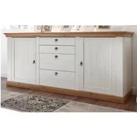 Furn.Design Sideboard Hemsby (Anrichte in Pinie weiß mit Wotan Eiche, 210 x 91 cm), Landhausstil