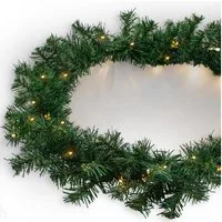 Spetebo LED-Girlande Weihnachts-Girlande grün mit Lichterkette 270 cm, 35-flammig, Künstliche Tannen Girlande mit Lichterkette und Timer - Outdoor