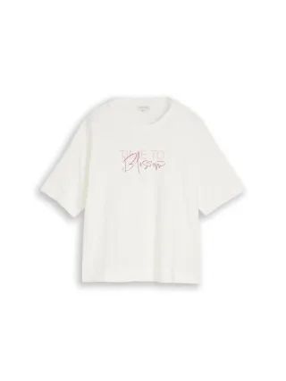 Tom Tailor - Locker geschnittenes T-Shirt mit überschnittenen Schultern weiß - Gr. - XS