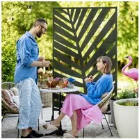 Outsunny Paravent Raumtrenner mit Bananenblattmuster, Trennwand mit Ständer (Raumteiler, 1 St., Sichtschutz), für Garten, Terrasse, Stahl, Schwarz, 122L x 45B x 198H cm