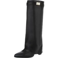 Ital-Design Elegante kniehohe Stiefelette mit Blockabsatz für Damen High-Heel-Stiefel (89852597) Blockabsatz Stiefel in Schwarz