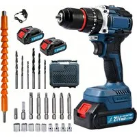 Toomoke Akku-Bohrschrauber 21V Akkuschrauber Set, LED-Arbeitslicht, (2x 1500 mAh Li-Ion Akkus, Schnellladegerät, Koffer – inkl. Zubehör)