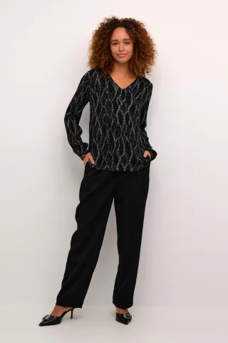Langarm-Bluse Regular fit Black/Grey Graphic Simili black multi