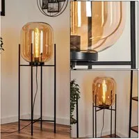 hofstein Stehlampe moderne Stehlampe aus Metall/Glas in Schwarz/Bernsteinfarben, ohne Leuchtmittel, Standleuchte, Glasschrim Ø30cm, Fußschalter, 1x E27, ohne Leuchtmittel