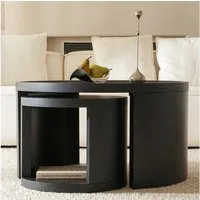 Cagnolier Couchtisch Rund 2er Set aus Holz, Moderner Wohnzimmertisch Ø80+Ø46 cm (2-St), Runder Sofatisch mit Stauraum, Kaffeetisch & Beistelltisch in Natur