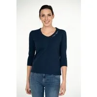 einfach Schön 3/4-Arm-Shirt Ramona V-Ausschnitt marine aus Baumwolle, unifarben