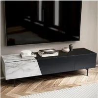 FINEBUY Lowboard FB56049 TV Schrank 150 cm Fernsehtisch Fernsehschrank Türen Schublade (TV-Kommode Niedrig, TV-Schrank Modern Fernsehtisch), Schwarz / Marmor-Dekor, 150x40x40 cm, zwei Türen