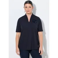 Ulla Popken T-Shirt T-Shirt Applikation Kelchkragen V-Ausschnitt