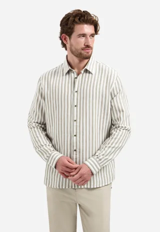 No Excess - Shirt Vertical Big Stripe With Linen Taupe - Gr. - M