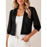 Elegant Love Cardigan Damen Chiffon Bolero transparent – leichte Kurzjacke mit 3/4-Ärmeln Offene Sommerjacke – eleganter Überwurf für Abendkleid & Freizeit