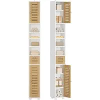 MSMASK Hochschrank Badezimmerschrank mit 4 offenen Ablagen, 1 Schublade, 20x20x180 cm (1-St) Badezimmerschrank, Schmaler Schrank, Eckschrank, Holzfarben