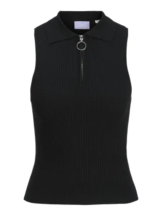 JJXX - JXJAYCE ZIP POLO NECK TOP KNIT Black - Gr. - M