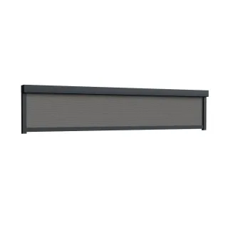 Außenrollo 3m breit, Basic Kasten 95 x 95 mm, Anthrazitgrau RAL 7016, 3000 x 600 mm, Tuch Dunkelgrau lichtdurchlässig, individuell konfigurieren