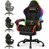 ZAISZE Gaming-Stuhl Bürostuhl Gaming Chair mit LED Lichtleiste, Gamer Stuhl, Ergonomischer Bürostuhl,Kopfstütze und Lendenstütze