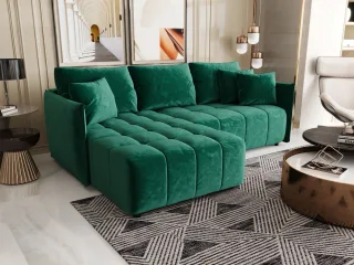 Ecksofa Schlafsofa TREVISO Stoff Monolith Grün Ottomane Links
