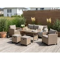 KONIFERA Gartenlounge-Set Amsterdam, (Set, 16-tlg., 1x 3er Sofa, 1x 2 Sessel, 2x Hocker, 1xTisch 144,5x74x67cm,Polyrattan), Stahl, Ablagefläche unter dem Tisch, Loungeset