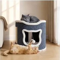 Klyvvo Katzenhaus Großes Katzenhaus, Komfortables Katzenbett, Katzenhöhle, mit Kratzbaum, Spielball, für mittelgroße große Katzen, einlagig