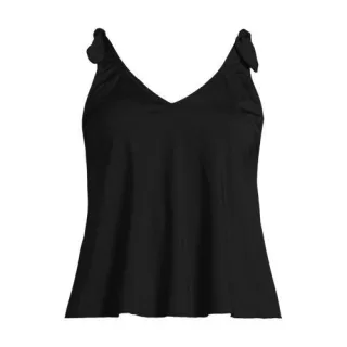 Tankini-Top mit geknoteten Trägern und Flattersaum, Damen,  Schwarz, Elasthan/Nylon-Mischung, by Lands' End