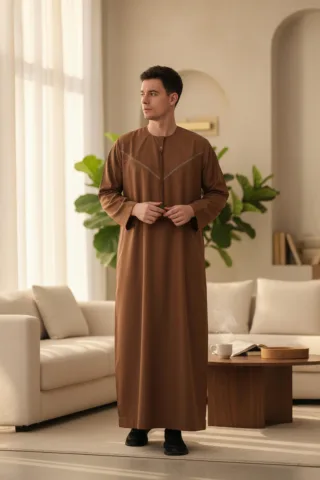 Herren Braun Eid Marokkanischer Thobe Robe Djellaba Ramadan Eid Jubba LFS- HM10