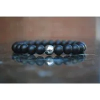 NAHLE Armband Onyx mit 925 Silberperle Perlenarmband (inkl. Schmuckbox), dehnbares starkes Band