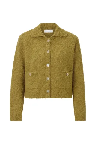 Rich & Royal - Boucle Cardi with Collar golden moss - Gr. - S