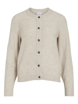 VILA - VIVIOLI O-NECK RIB KNIT CARDIGAN-NOOS Super Light Natural Melan - Gr. - M