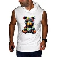 RMK Tanktop Ärmellos Shirt Herren Muskelshirt Gym Bär Teddybär aus 100% Baumwolle