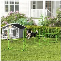 PawHut Agility-Hürde mit Hürden, Slamonstangen, Bodenstangen, Tragetasche, Kunststoff, Agility Set (4-tlg) für Hundetraining, Spiele Training, Grün
