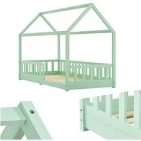 Juskys Kinderbett Marli, 90x200 cm, Hausoptik mit Dach, Holz, Rausfallschutz, 3 - 10 Jahren