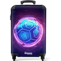 NoBoringSuitcases.com© Kinderkoffer Fußball in blauer Neonfarbe 55x35x20cm, 4 Rollen, Kinder Koffer Klein, Trolley Handgepäck, Reisekoffer
