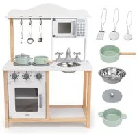Mamabrum Kinder-Küchenset Kinderküche aus Holz mit Mikrowelle, Backofen & Zubehör