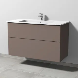 Sanipa 3way Waschtischunterbau zu Duravit ME by Starck Waschtisch mit 2 Auszügen, Taupe-Matt SP7261T