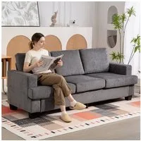 HOMCOM Sofa Couch mit Armlehnen, Becherhalter, Polstersofa 1 Teile, für Wohnzimmer, Schlafzimmer 213 x 82 x 90 cm, Grau