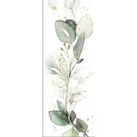 artissimo Glasbild Bild aus Glas 30x80 cm / Wandbild Hochformat / Wanddeko modern, Blumen und Blüten: Eukalyptus Aquarell in salbei grün gold