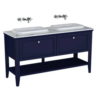 VitrA Valarte Set 150 cm 2 Einbauwaschtische + Waschtischunterschrank 2 Laden Stahlblau (Lack),65786 65786