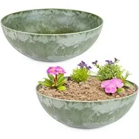 matches21 HOME & HOBBY Blumentopf Pflanzschalen für draussen 2er Dekoschalen rund grün Vintage 20 cm (2 St), Frostsichere Kunststoff Blumen-Schale Gartendeko Wohnzimmer Friedhof