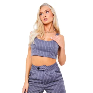Missy Empire - Kurzes Top für Damen, Runder Auschnitt, Maßgeschneidert (Grau)