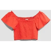 s.Oliver Kurzarmshirt T-Shirt Off-Shoulder-Top mit Smok-Detail und Volantärmeln