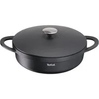 Tefal Servierpfanne Trattoria Schmorpfanne 28 cm hoher Rand, Pfanne Induktion, Aluminiumguss (1-tlg), Antihaftversiegelung, mit Deckel, für alle Herdarten geeignet