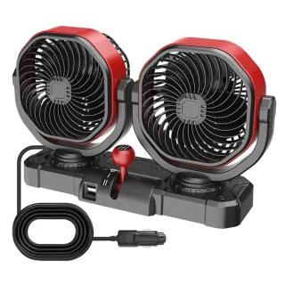 SUITU F6604 Dual-head Car Fan Two-speed 3-blade Turbine 12V 24V Brushless Motor 150° Left-right Oscillation
