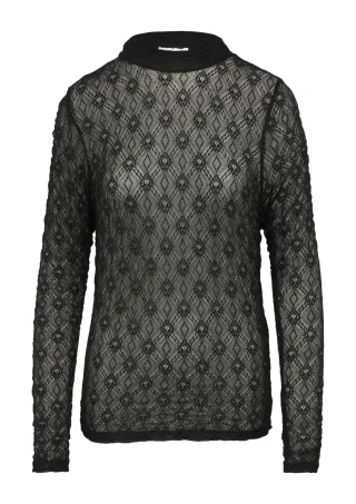 s.Oliver Red Label - Transparentes Spitzen-Shirt mit Stehkragen schwarz - Gr. - 40