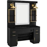 Barberpub Spiegelschrank BarberPub Friseurplatz mit 4 Schubladen, Spiegelschrank Holz 3187