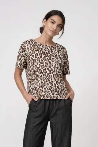 monari - T-Shirt mit Leomuster brown sugar gemustert - Gr. - 36