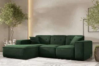 LAGERDEAL Ecksofa Designersofa CESINA Stoff Opera Velvet Dunkelgrün Ottomane ...
