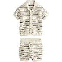 Next Hemd & Hose Strukturiertes Strick-Poloshirt und Shorts im Set (2-tlg)