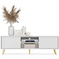 Selsey TV-Schrank BELLO mit goldenen Füßen, Lamellenfronten und LED, 135 cm