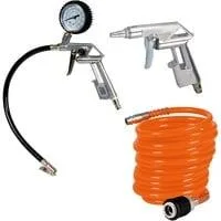 Druckluft-Zubehörset, 3-teilig, Ausblas-Werkzeug inkl. Reifenfüllgerät mit Manometer